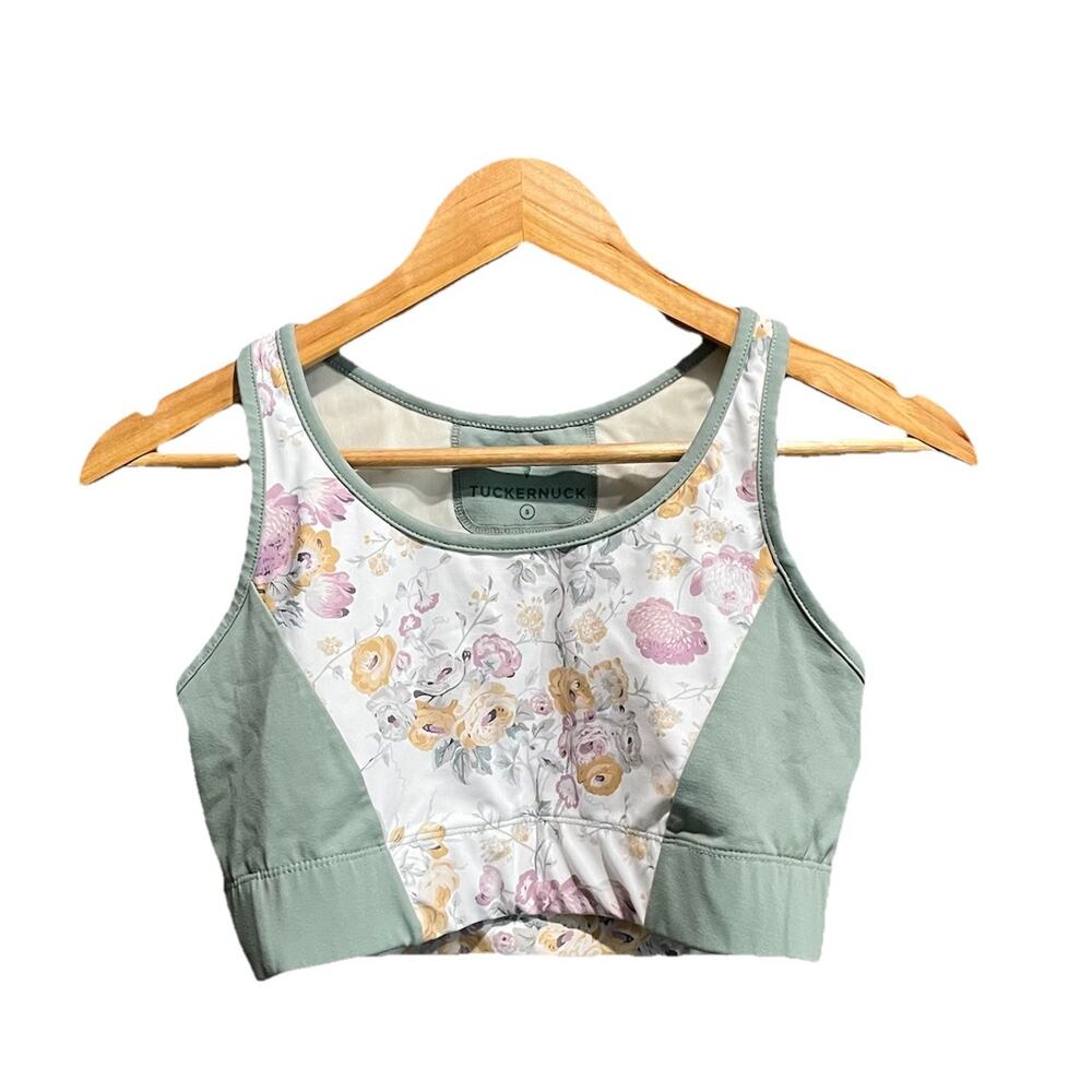 Tuckernuck Light Green Floral Pull On Women's Sports Bra Size Small